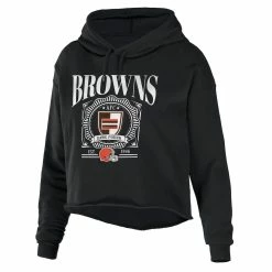 Buy 👍 Women's WEAR By Erin Andrews Black Cleveland Browns Cropped Sponge Fleece Pullover Hoodie 🎉 -women‘s clothing store unnamed file 2861