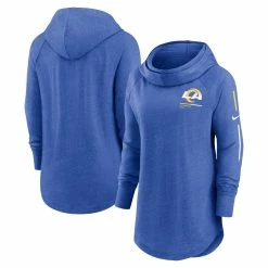 Coupon 🤩 Women's Nike Royal Los Angeles Rams Minimal Statement Raglan Funnel Neck Pullover Hoodie 👍