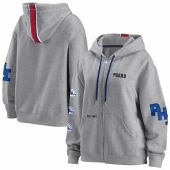 Buy ✨ Women's WEAR By Erin Andrews Heathered Gray Philadelphia 76ers Taped Full-Zip Hoodie 🔔