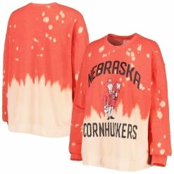 Flash Sale 💯 Women's Gameday Couture Scarlet Nebraska Huskers Twice As Nice Faded Dip-Dye Pullover Sweatshirt 🛒