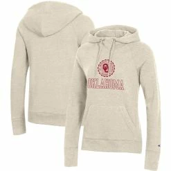 Best Pirce 👍 Women's Champion Heathered Oatmeal Oklahoma Sooners College Seal Pullover Hoodie 👏