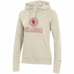 Best Pirce 👍 Women's Champion Heathered Oatmeal Oklahoma Sooners College Seal Pullover Hoodie 👏 -women‘s clothing store unnamed file 2917