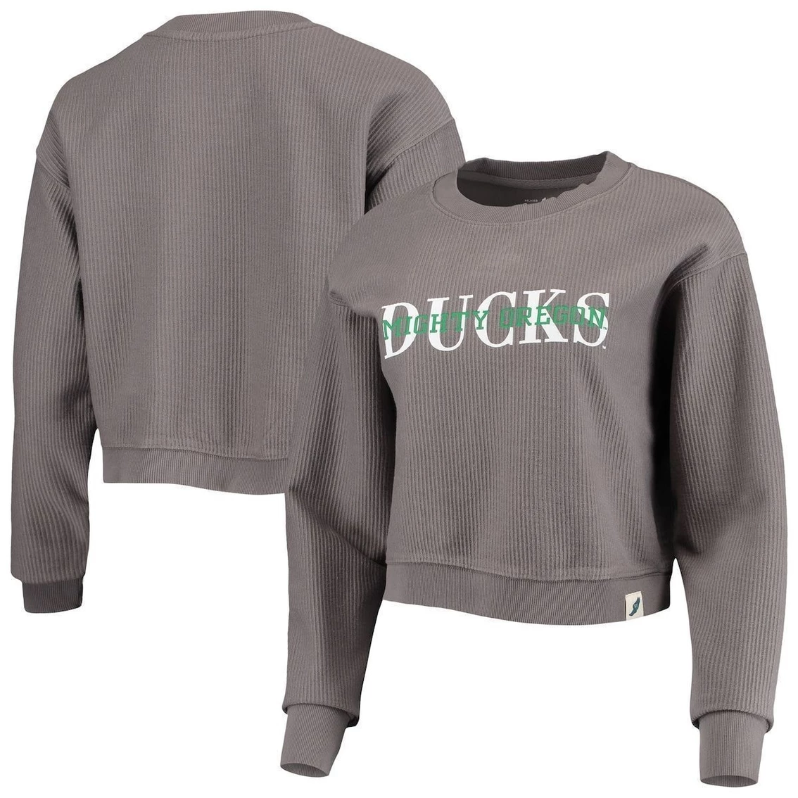 New π Women's League Collegiate Wear Graphite Oregon Ducks Classic Corded Timber Crop Pullover Sweatshirt π 4 New π Women's League Collegiate Wear Graphite Oregon Ducks Classic Corded Timber Crop Pullover Sweatshirt π - Image 2