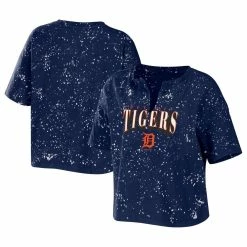 Cheapest 🔔 Women's WEAR By Erin Andrews Navy Detroit Tigers Notch Neck Tie-Dye T-Shirt ✔️