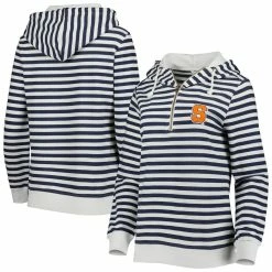 Flash Sale 💯 Camp David 👩 Women's Navy/White Syracuse Orange 🍬 Candy Stripe Tri-Blend Quarter-Zip Hoodie 🧨 -women‘s clothing store unnamed file 2936