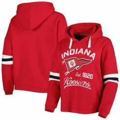 Wholesale 🥰 Women's Pressbox Crimson Indiana Hoosiers Super Pennant Pullover Hoodie 🎉