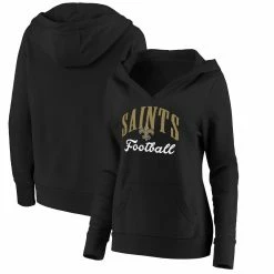Budget 💯 Women's Fanatics Branded Black New Orleans Saints Team Victory Script Crossover Pullover Hoodie 👏