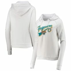 Wholesale 🌟 Women's New Era White Jacksonville Jaguars Script Fleece Raglan Pullover Hoodie 😍