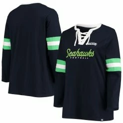 Brand new 🔥 Profile 👩 Women's College Navy Seattle Seahawks Plus Size Script Lace-Up Long Sleeve T-Shirt 😍