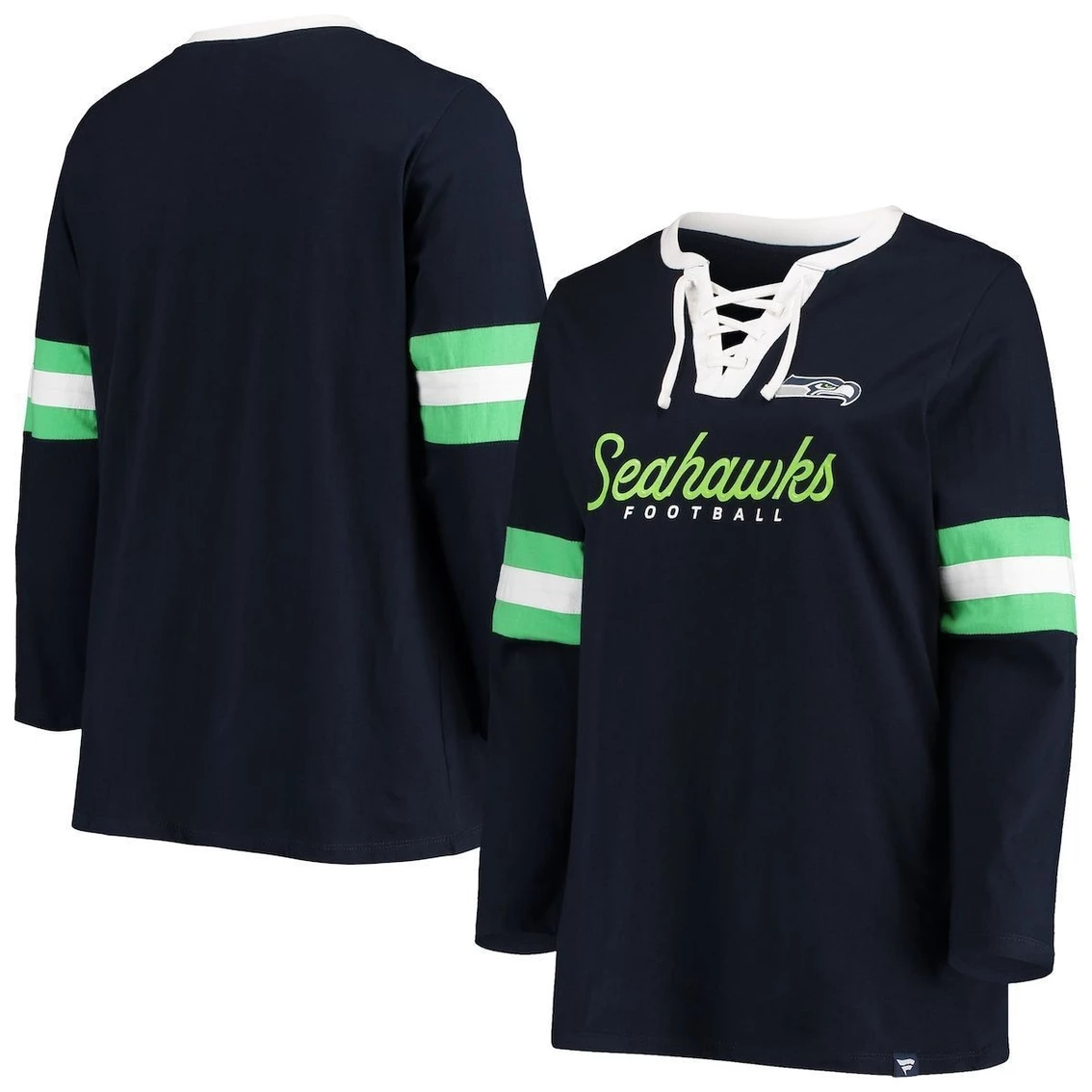 Brand new π₯ Profile π© Women's College Navy Seattle Seahawks Plus Size Script Lace-Up Long Sleeve T-Shirt π 3 Brand new π₯ Profile π© Women's College Navy Seattle Seahawks Plus Size Script Lace-Up Long Sleeve T-Shirt π