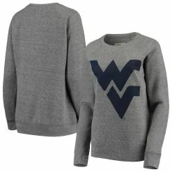 New 🔔 Women's Pressbox Heathered Gray West Virginia Mountaineers Big Team Logo Knobi Fleece Tri-Blend Crew Neck Sweatshirt ✨
