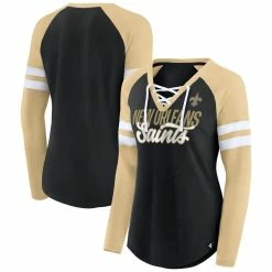 Best deal 🥰 Women's Fanatics Branded Black/Gold New Orleans Saints True To Form Raglan Lace-Up V-Neck Long Sleeve T-Shirt 🔔