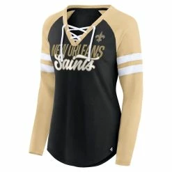 Best deal 🥰 Women's Fanatics Branded Black/Gold New Orleans Saints True To Form Raglan Lace-Up V-Neck Long Sleeve T-Shirt 🔔 -women‘s clothing store unnamed file 303