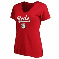 Hot Sale ✨ Women's Fanatics Branded Red Cincinnati Reds Team Logo Lockup V-Neck T-Shirt ✨ -women‘s clothing store unnamed file 315