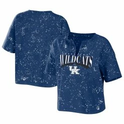 Best Sale 🎁 Women's WEAR By Erin Andrews Royal Kentucky Wildcats Bleach Wash Splatter Notch Neck T-Shirt 🧨