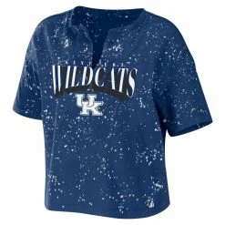 Best Sale 🎁 Women's WEAR By Erin Andrews Royal Kentucky Wildcats Bleach Wash Splatter Notch Neck T-Shirt 🧨 -women‘s clothing store unnamed file 323