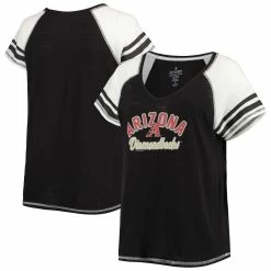 Wholesale 🔥 Women's Soft As A Grape Black Arizona Diamondbacks Curvy Colorblock Tri-Blend Raglan V-Neck T-Shirt 😍