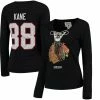 Wholesale 😀 Women's Reebok Patrick Kane Black Chicago Blackhawks Henley Lace Up Name & Number Long Sleeve T-Shirt ✨