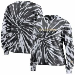 Flash Sale 😍 Women's WEAR By Erin Andrews Black New Orleans Saints Tie-Dye Cropped Long Sleeve T-Shirt ✨ -women‘s clothing store unnamed file 349