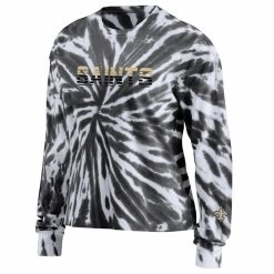 Flash Sale 😍 Women's WEAR By Erin Andrews Black New Orleans Saints Tie-Dye Cropped Long Sleeve T-Shirt ✨ -women‘s clothing store unnamed file 350