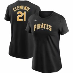 Best Pirce 😀 Women's Nike Roberto Clemente Black Pittsburgh Pirates Cooperstown Collection Name & Number T-Shirt ✔️