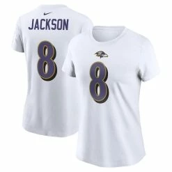 Flash Sale 👏 Women's Nike Lamar Jackson White Baltimore Ravens Player Name & Number T-Shirt 🤩