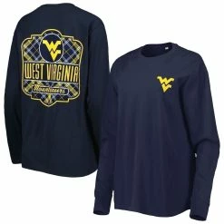 Budget 🎁 Women's Pressbox Navy West Virginia Mountaineers Valencia Plaid 2-Hit Long Sleeve T-Shirt 🤩 -women‘s clothing store unnamed file 382