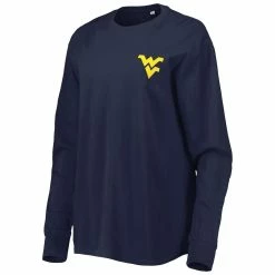 Budget 🎁 Women's Pressbox Navy West Virginia Mountaineers Valencia Plaid 2-Hit Long Sleeve T-Shirt 🤩 -women‘s clothing store unnamed file 383