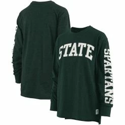 Best Pirce ❤️ Women's Pressbox Heathered Green Michigan State Spartans Two-Hit Canyon Long Sleeve T-Shirt 😀