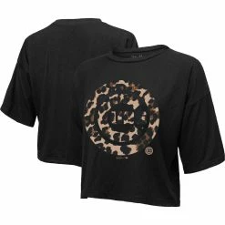 Flash Sale 👍 Women's Majestic Threads Black Chicago Cubs Leopard Cropped T-Shirt ⌛ -women‘s clothing store unnamed file 474