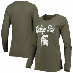 Best Sale 🧨 Boxercraft 👩 Women's Olive Michigan State Spartans Payton Elbow Patch Slub Raglan Long Sleeve T-Shirt 😀