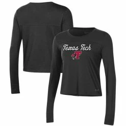 Flash Sale ✨ Women's Under Armour Black Texas Tech Red Raiders Vault Cropped Long Sleeve T-Shirt 😀