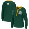 Outlet 👏 Women's WEAR By Erin Andrews Green Green Bay Packers Waffle Henley Long Sleeve T-Shirt 😍 -women‘s clothing store unnamed file 505