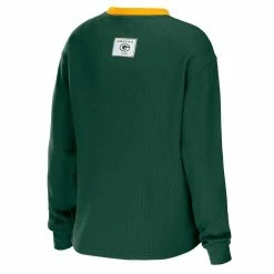 Outlet 👏 Women's WEAR By Erin Andrews Green Green Bay Packers Waffle Henley Long Sleeve T-Shirt 😍 -women‘s clothing store unnamed file 508