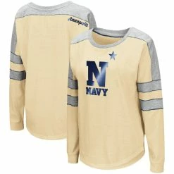 Promo 😀 Women's Colosseum Gold Navy Midshipmen Trey Dolman Long Sleeve T-Shirt 😍 -women‘s clothing store unnamed file 514