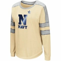 Promo 😀 Women's Colosseum Gold Navy Midshipmen Trey Dolman Long Sleeve T-Shirt 😍 -women‘s clothing store unnamed file 515