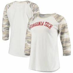 Wholesale ⭐ Camp David 👩 Women's White/Camo Virginia Tech Hokies Boyfriend ⚾ Baseball Raglan 3/4 Sleeve T-Shirt ✔️