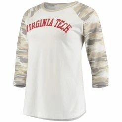 Wholesale ⭐ Camp David 👩 Women's White/Camo Virginia Tech Hokies Boyfriend ⚾ Baseball Raglan 3/4 Sleeve T-Shirt ✔️ -women‘s clothing store unnamed file 527