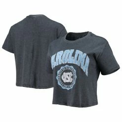 Wholesale 🤩 Women's Pressbox Navy North Carolina Tar 👠 Heels Edith Vintage Burnout Crop T-Shirt 🛒
