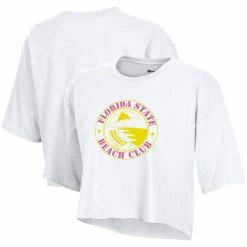 Hot Sale 🤩 Women's Champion White Florida State Seminoles Beach Club Cropped T-Shirt ✔️