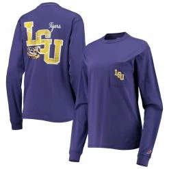Top 10 ❤️ Women's League Collegiate Wear Purple LSU Tigers Pocket Oversized Long Sleeve T-Shirt 😀