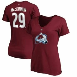 Outlet 💯 Women's Fanatics Branded Nathan MacKinnon Burgundy Colorado Avalanche Team Authentic Stack Name & Number V-Neck T-Shirt ❤️