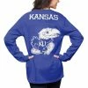 New 🎁 Women's Pressbox Royal Kansas Jayhawks The Big 👚 Shirt Oversized Long Sleeve T-Shirt 😀