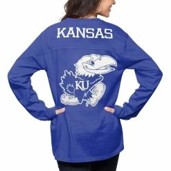 New 🎁 Women's Pressbox Royal Kansas Jayhawks The Big 👚 Shirt Oversized Long Sleeve T-Shirt 😀