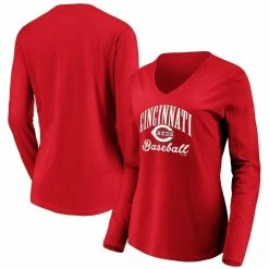 Cheap 🎉 Women's Fanatics Branded Red Cincinnati Reds Victory Script V-Neck Long Sleeve T-Shirt 💯