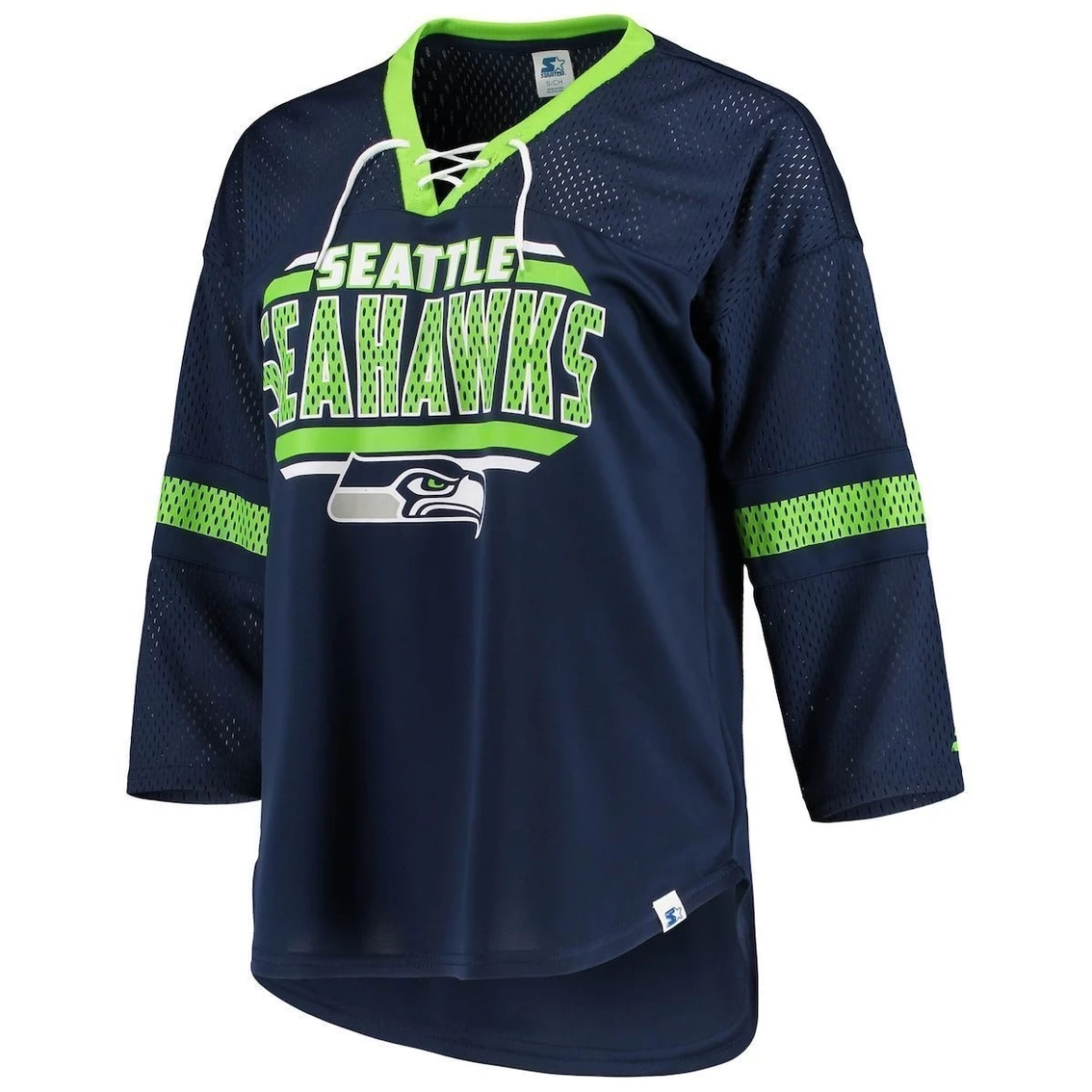 Best Sale π― Women's Starter College Navy Seattle Seahawks Lead Game Lace-Up V-Neck 3/4-Sleeve T-Shirt π 5 Best Sale π― Women's Starter College Navy Seattle Seahawks Lead Game Lace-Up V-Neck 3/4-Sleeve T-Shirt π - Image 3