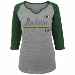 Best Pirce ❤️ Outerstuff 👩 Women's Juniors Aaron Rodgers Heathered Gray/Green Green Bay Packers Over The Line Player Name & Number Tri-Blend 3/4-Sleeve V-Notch T-Shirt ✔️ -women‘s clothing store unnamed file 663