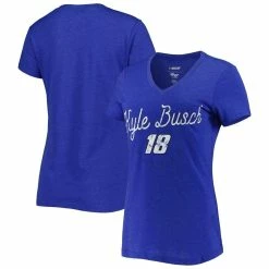 New 💯 Women's G-III 4Her By Carl Banks Royal Kyle Busch Bump & Run V-Neck T-Shirt ❤️ -women‘s clothing store unnamed file 724