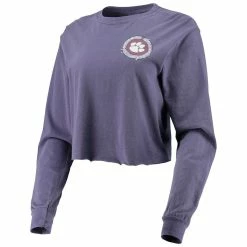 Deals ⌛ Image One 👩 Women's Purple Clemson Tigers Best Friend Crop Long Sleeve T-Shirt 💯 -women‘s clothing store unnamed file 733