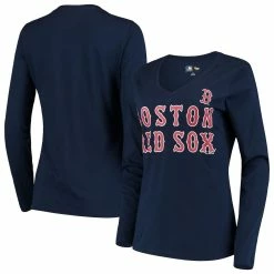 Discount 🌟 Women's G-III 4Her By Carl Banks Navy Boston Red Sox Post Season Long Sleeve T-Shirt 👍